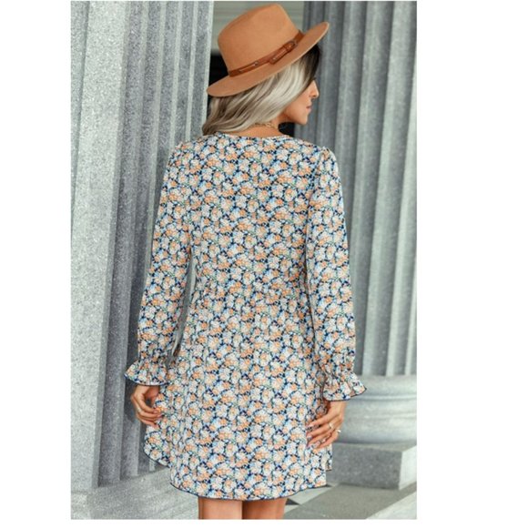 Floral Decorative Button Mini Dress - Picture 4 of 14